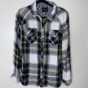 Rails Women's Black Yellow White Flannel Plaid Button Down Shirt Top Medium
